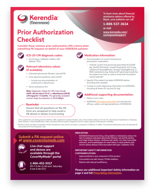 KERENDIA (finerenone) prior authorization checklist