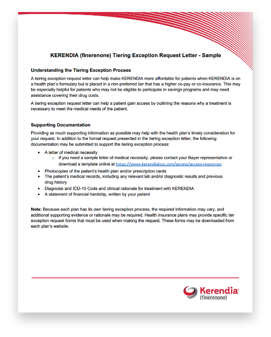 Sample letter of Tiering Exception Request in PDF format